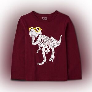 Dino Skeleton Graphic Tee - Burgundy